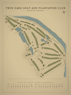 Twin Oaks Golf and Plantation Club course map poster, Vintage style, 12×16 / 18×24