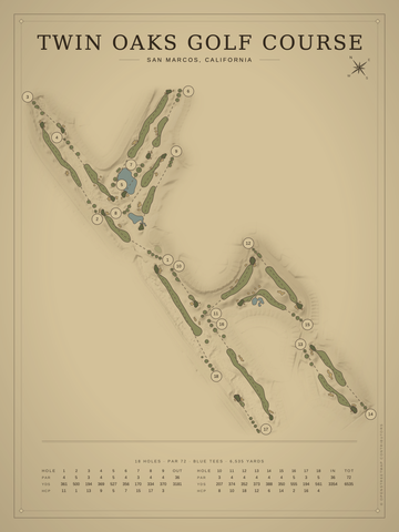 Twin Oaks Golf Course Map poster