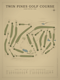 Twin Pines Golf Course map poster, Vintage style, 12×16 / 18×24