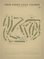 Twin Pines Golf Course map poster, Vintage style, 12×16 / 18×24