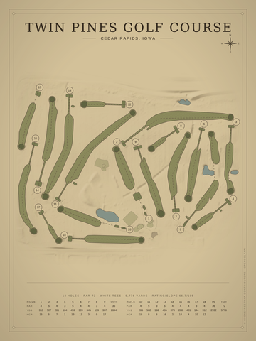 Twin Pines Golf Course Map poster