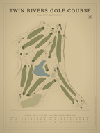 Twin Rivers Golf Course map poster, Vintage style, 12×16 / 18×24