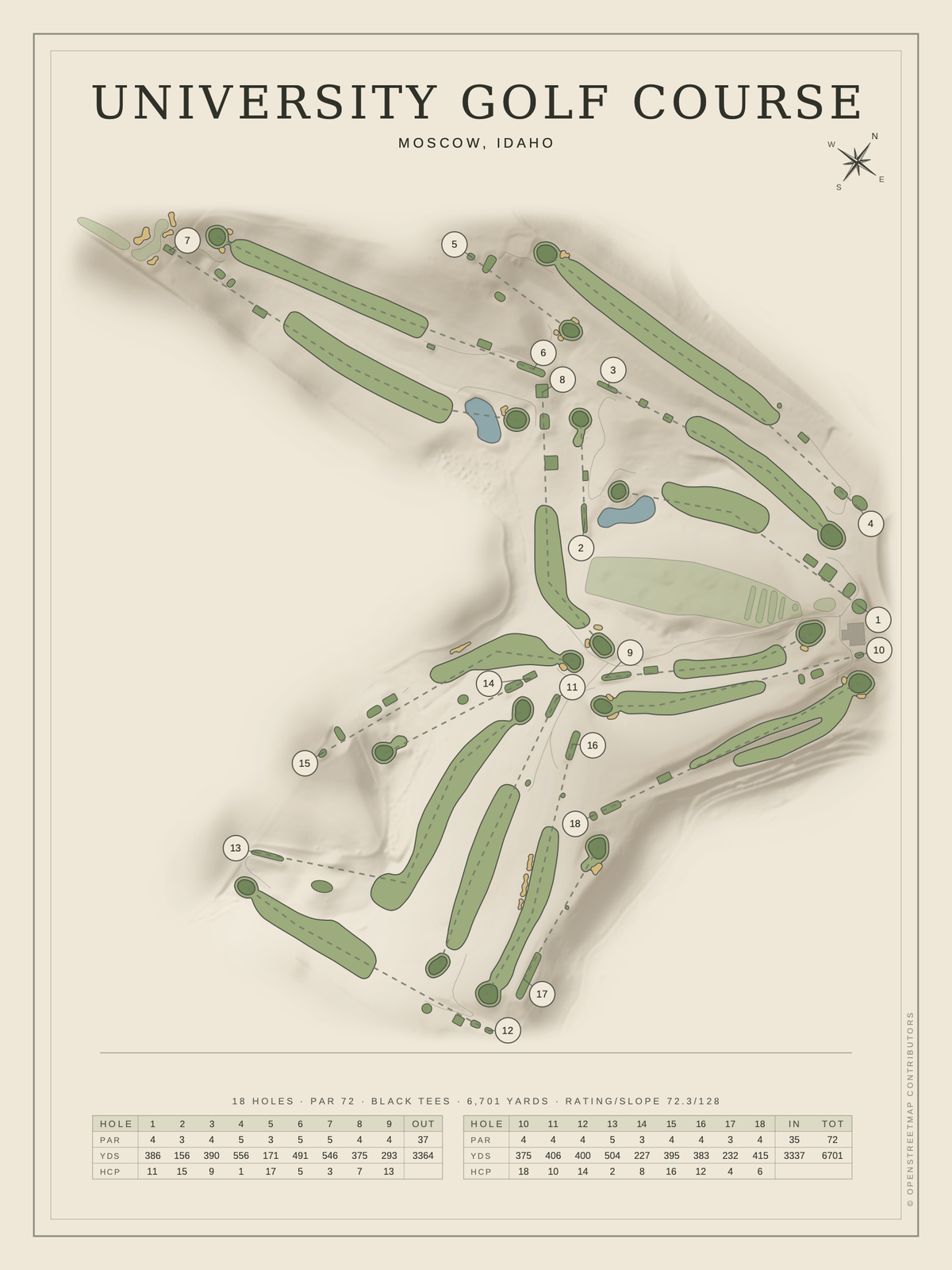 University Golf Course map poster, Classic style, 12×16 / 18×24