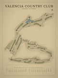 Valencia Country Club course map poster, Vintage style, 12×16 / 18×24