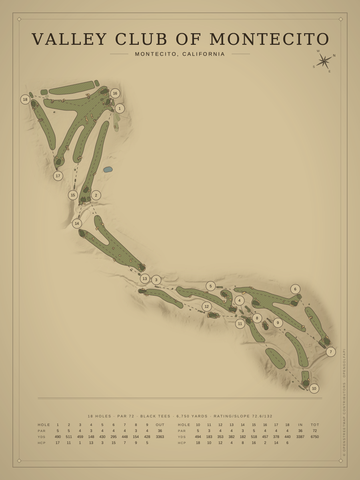 Valley Club of Montecito Course Map poster