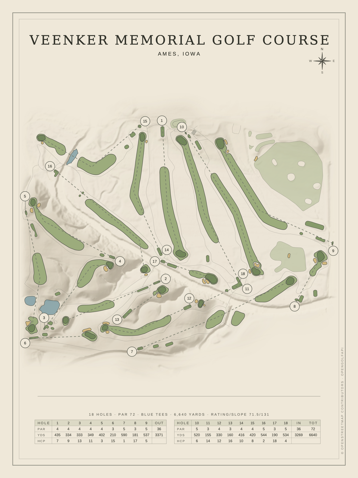 Veenker Memorial Golf Course map poster, Classic style, 12×16 / 18×24