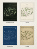 Veenker Memorial Golf Course map poster in four styles: Architectural, Classic, Blueprint and Vintage