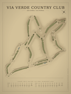 Via Verde Country Club course map poster, Vintage style, 12×16 / 18×24