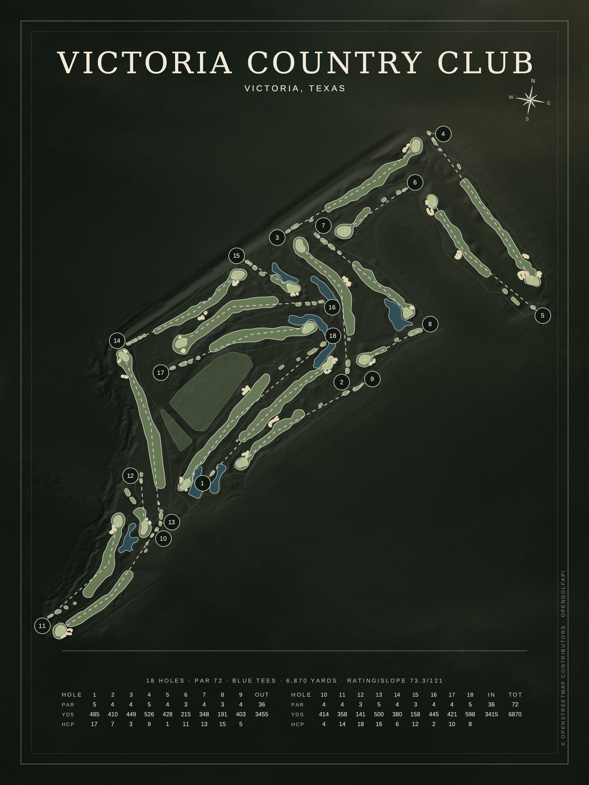 Victoria Country Club course map poster, Architectural style, 12×16 / 18×24