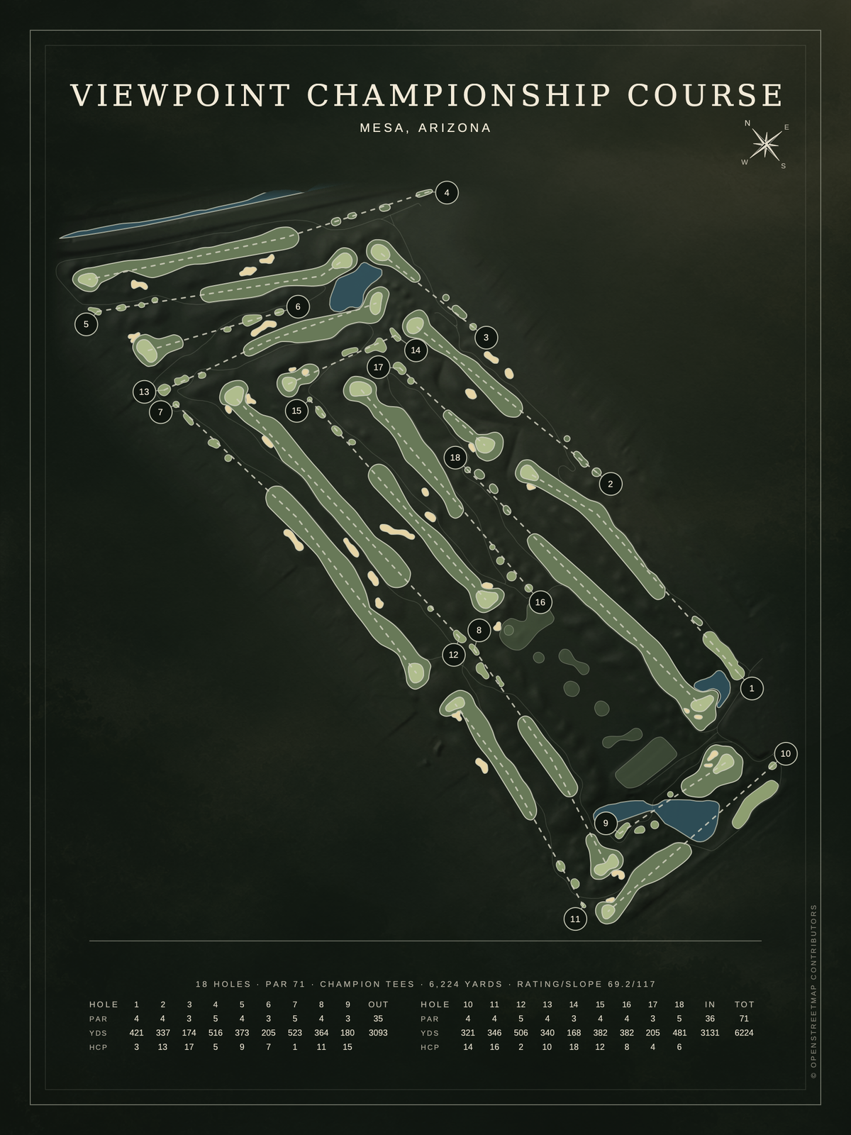 Viewpoint Championship Course map poster, Architectural style, 12×16 / 18×24