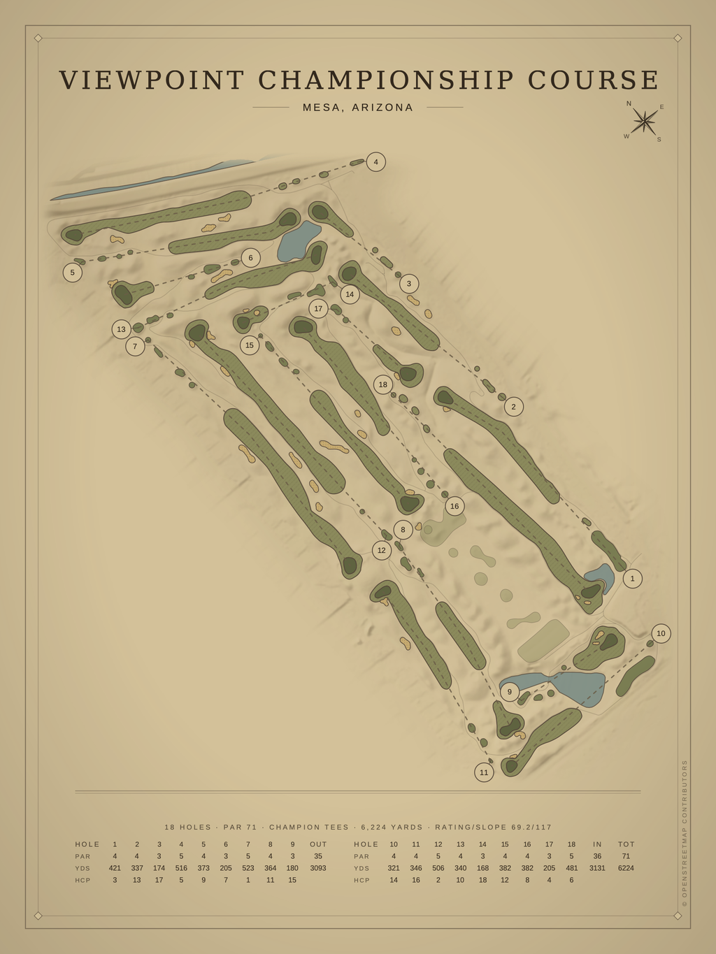 Viewpoint Championship Course map poster, Vintage style, 12×16 / 18×24