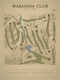 Wakonda Club course map poster, Vintage style, 12×16 / 18×24