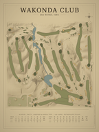 Wakonda Club course map poster, Vintage style, 12×16 / 18×24
