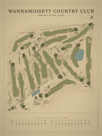 Wannamoisett Country Club course map poster, Vintage style, 12×16 / 18×24