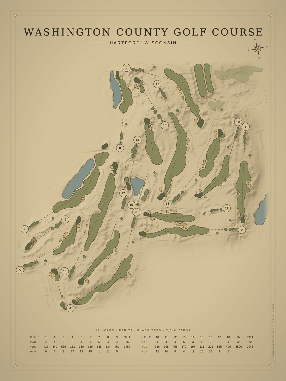 Washington County Golf Course map poster, Vintage style, 12×16 / 18×24