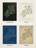 Washington County Golf Course map poster in four styles: Architectural, Classic, Blueprint and Vintage