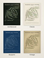 Washoe Golf Course map poster in four styles: Architectural, Classic, Blueprint and Vintage