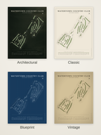 Watertown Country Club course map poster in four styles: Architectural, Classic, Blueprint and Vintage