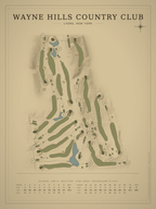 Wayne Hills Country Club course map poster, Vintage style, 12×16 / 18×24