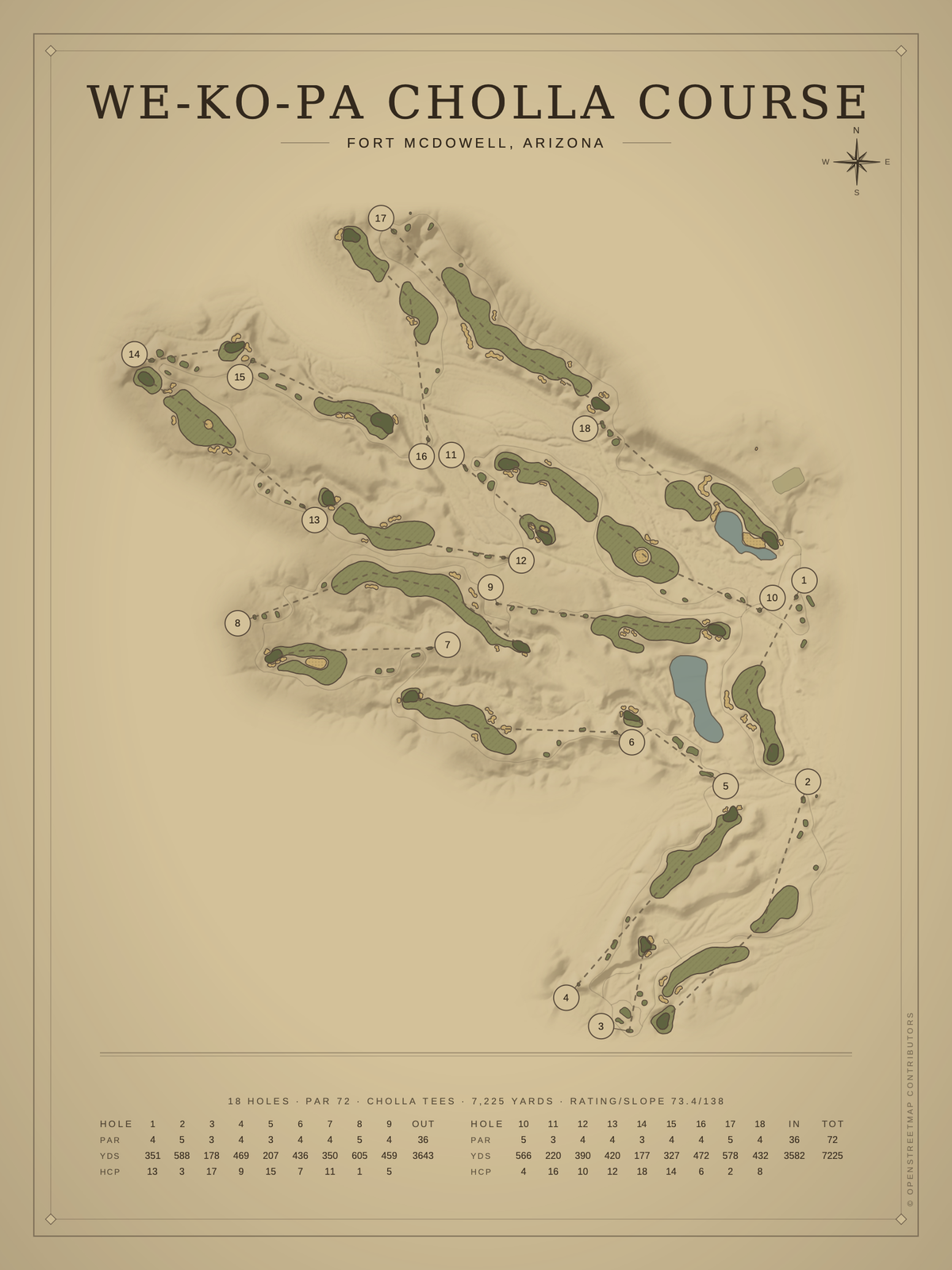 We-Ko-Pa Cholla Course map poster, Vintage style, 12×16 / 18×24