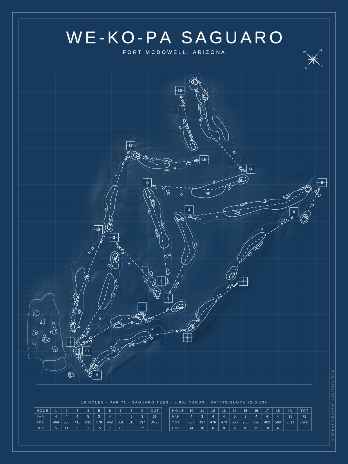 We-Ko-Pa Saguaro course map poster, Blueprint style, 12×16 / 18×24