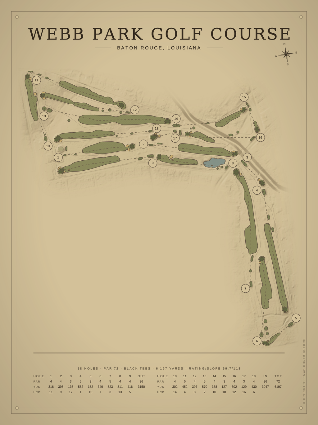 Webb Park Golf Course map poster, Vintage style, 12×16 / 18×24