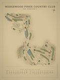 Wedgewood Pines Country Club course map poster, Vintage style, 12×16 / 18×24