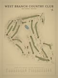 West Branch Country Club course map poster, Vintage style, 12×16 / 18×24