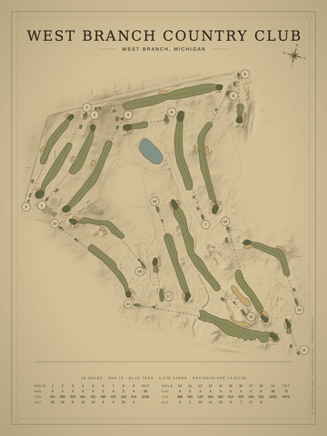 West Branch Country Club Course Map poster