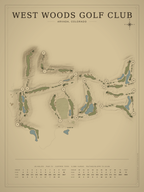 West Woods Golf Club course map poster, Vintage style, 12×16 / 18×24