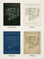Westborough Country Club course map poster in four styles: Architectural, Classic, Blueprint and Vintage