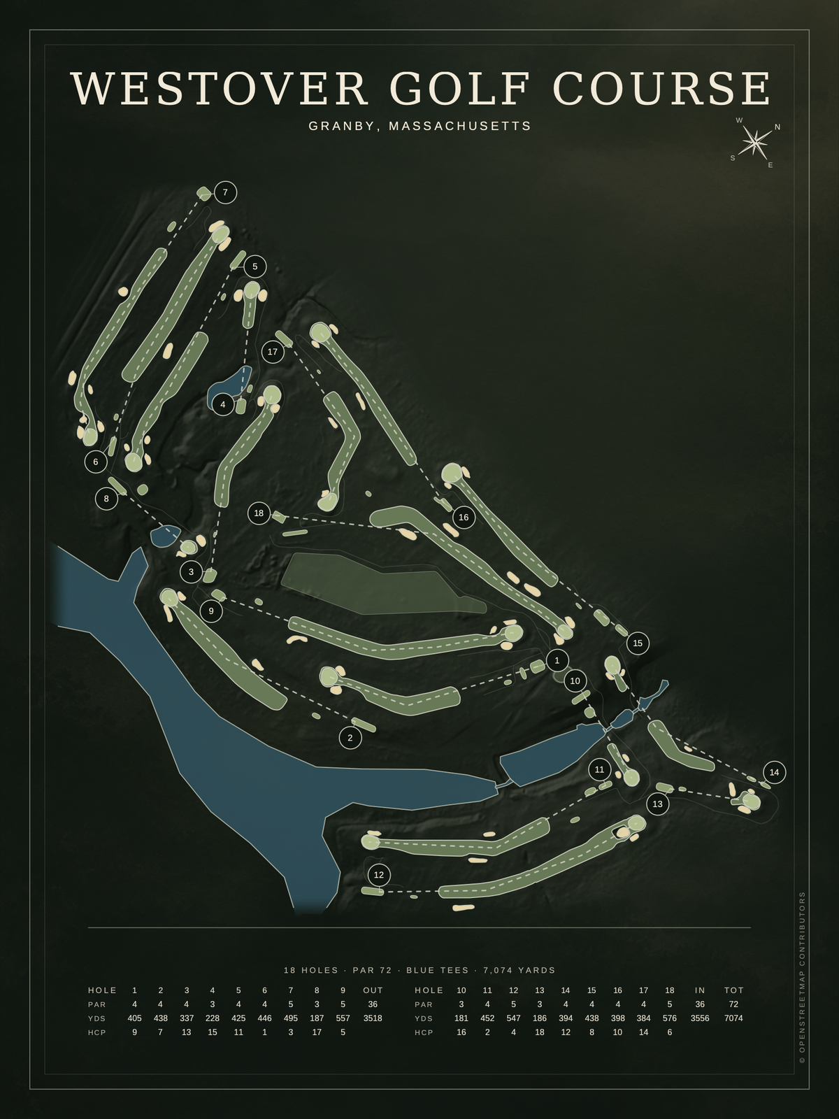 Westover Golf Course map poster, Architectural style, 12×16 / 18×24