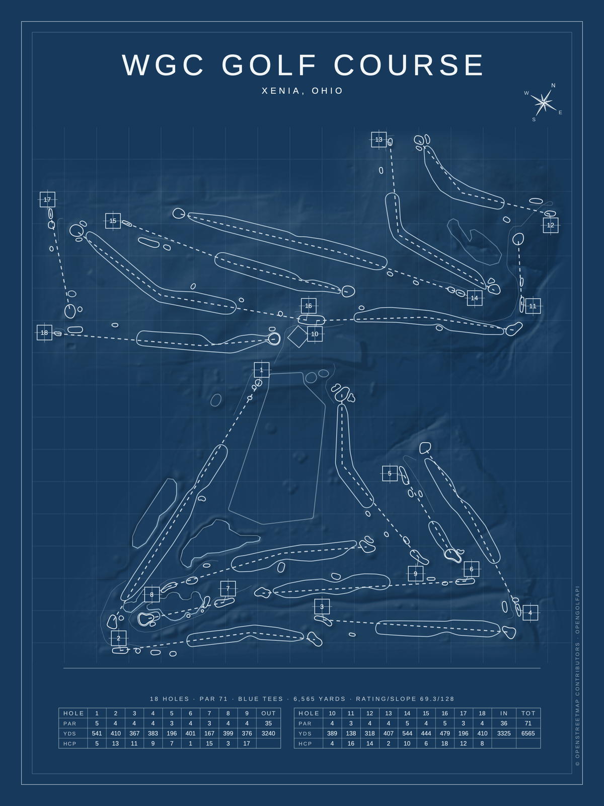 WGC Golf Course map poster, Blueprint style, 12×16 / 18×24