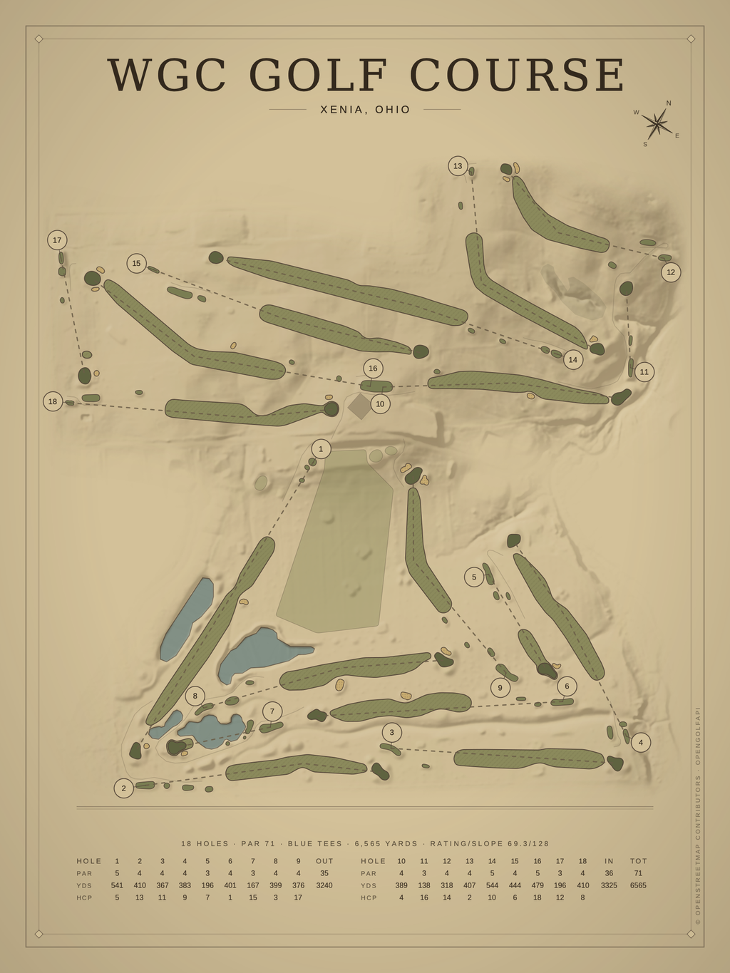 WGC Golf Course map poster, Vintage style, 12×16 / 18×24