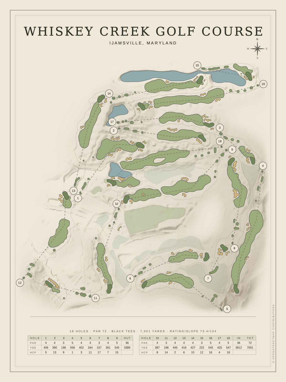 Whiskey Creek Golf Course map poster, Classic style, 12×16 / 18×24
