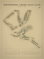 Whispering Creek Golf Club course map poster, Vintage style, 12×16 / 18×24