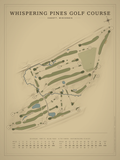 Whispering Pines Golf Course map poster, Vintage style, 12×16 / 18×24