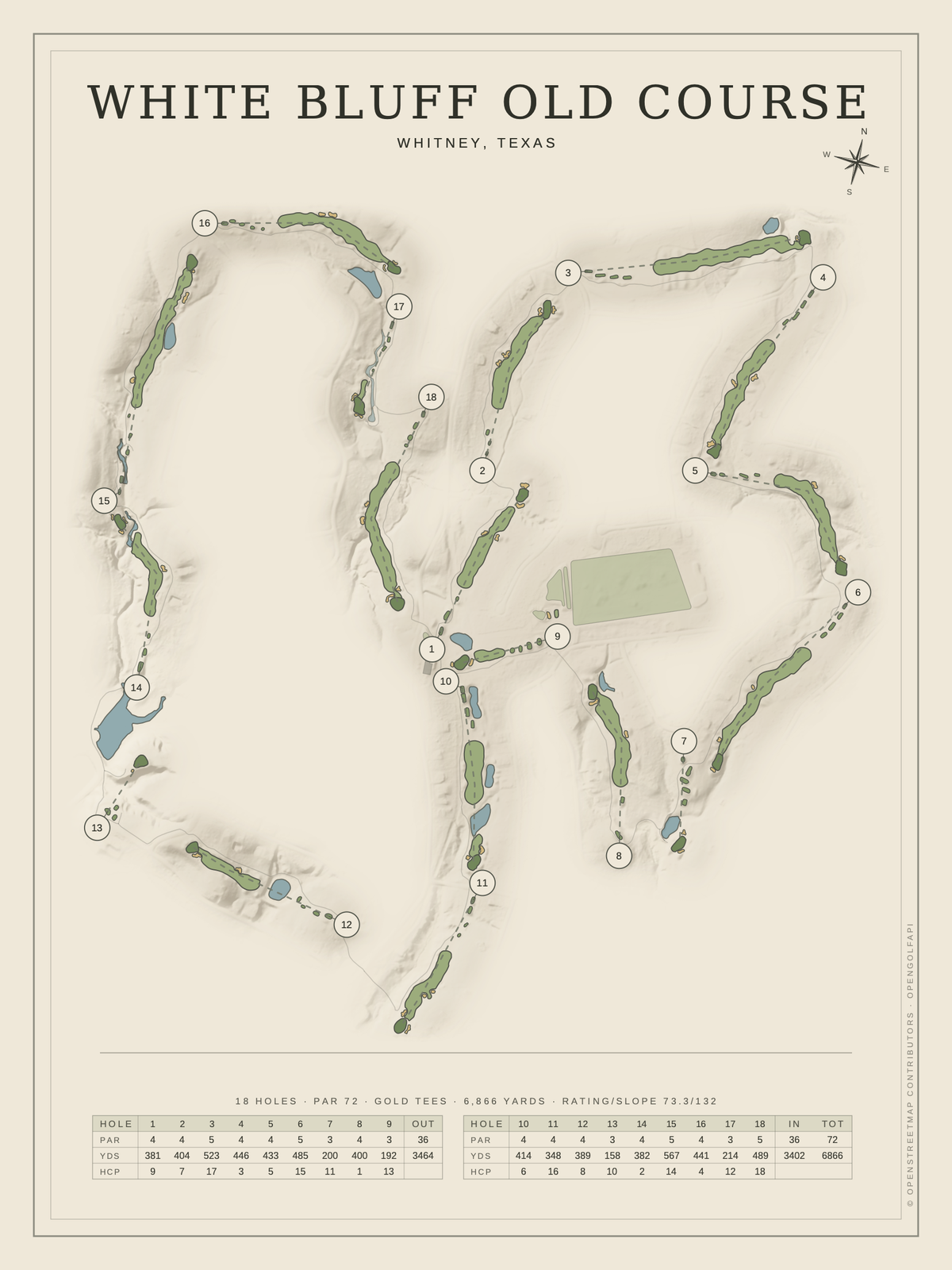 White Bluff Old Course map poster, Classic style, 12×16 / 18×24