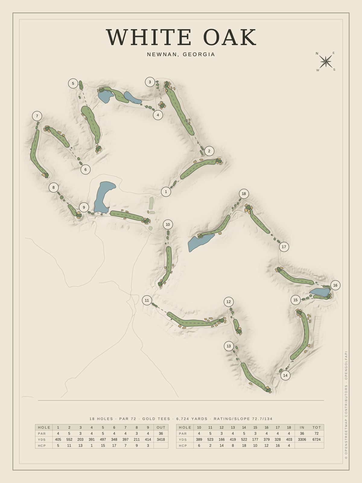 White Oak course map poster, Classic style, 12×16 / 18×24