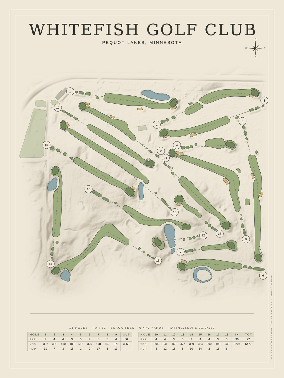 Whitefish Golf club course map poster, Classic style, 12×16 / 18×24