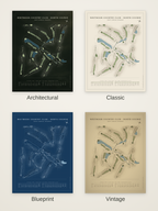 Whitmoor Country Club - North Course map poster in four styles: Architectural, Classic, Blueprint and Vintage