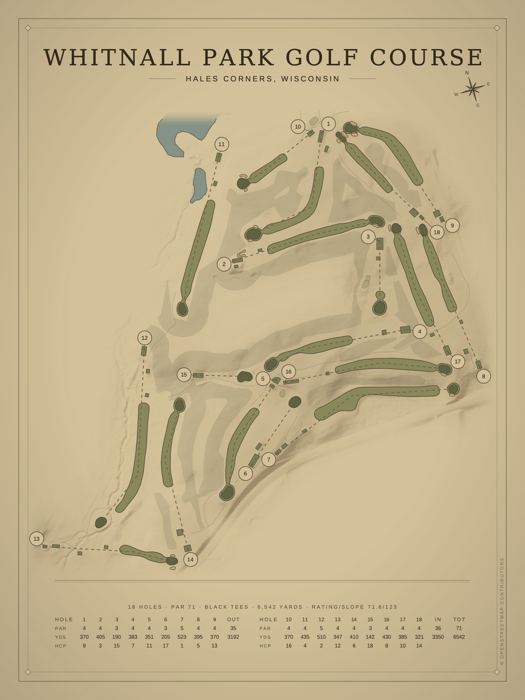 Whitnall Park Golf Course map poster, Vintage style, 12×16 / 18×24
