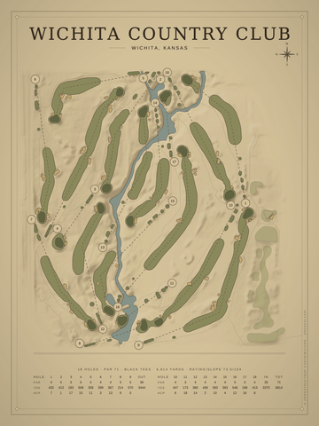 Wichita Country Club Course Map poster