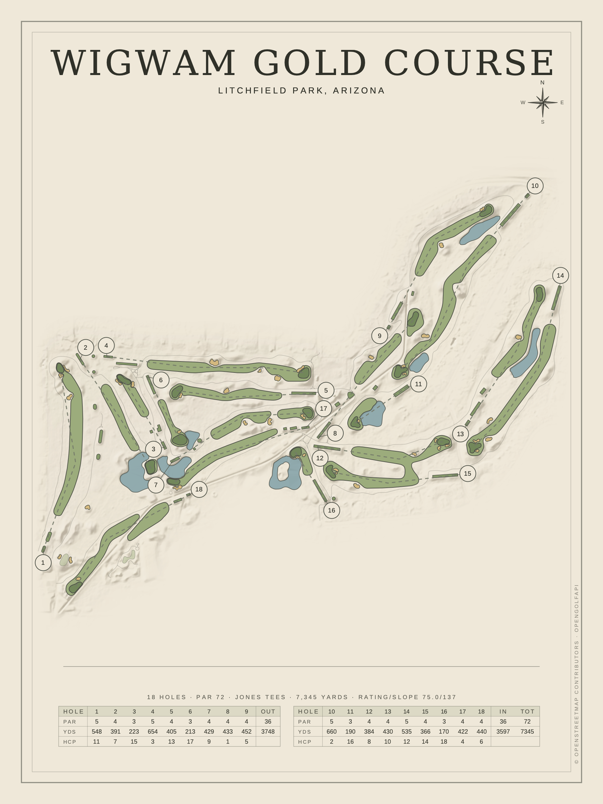 Wigwam Gold Course map poster, Classic style, 12×16 / 18×24