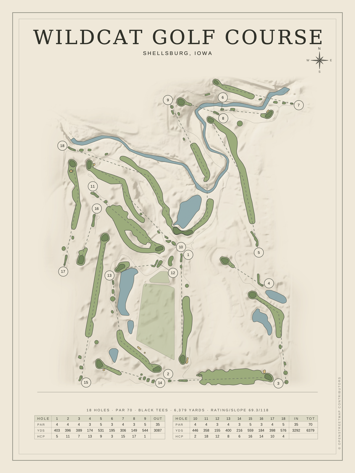 Wildcat Golf Course map poster, Classic style, 12×16 / 18×24