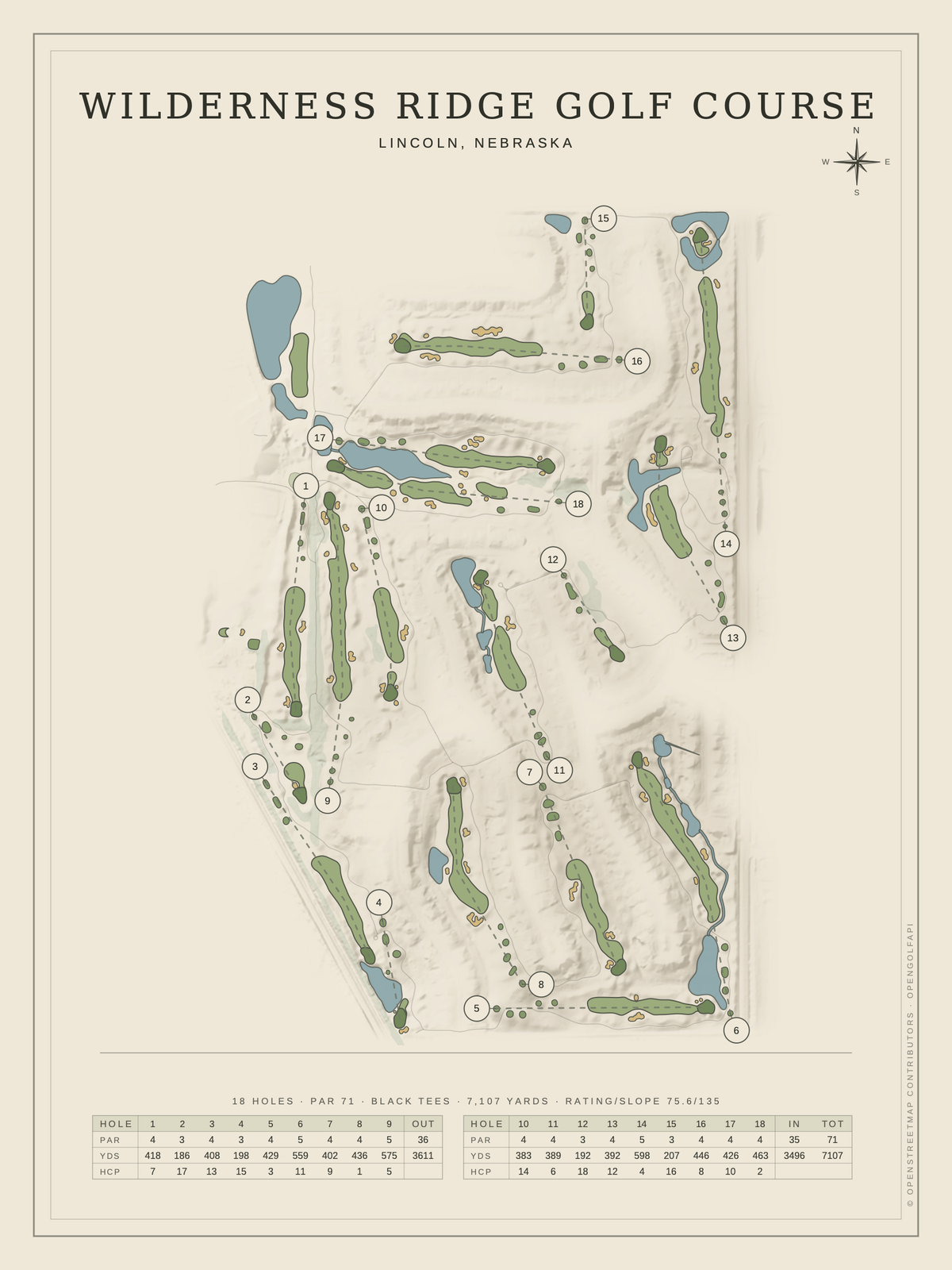 Wilderness Ridge Golf Course map poster, Classic style, 12×16 / 18×24