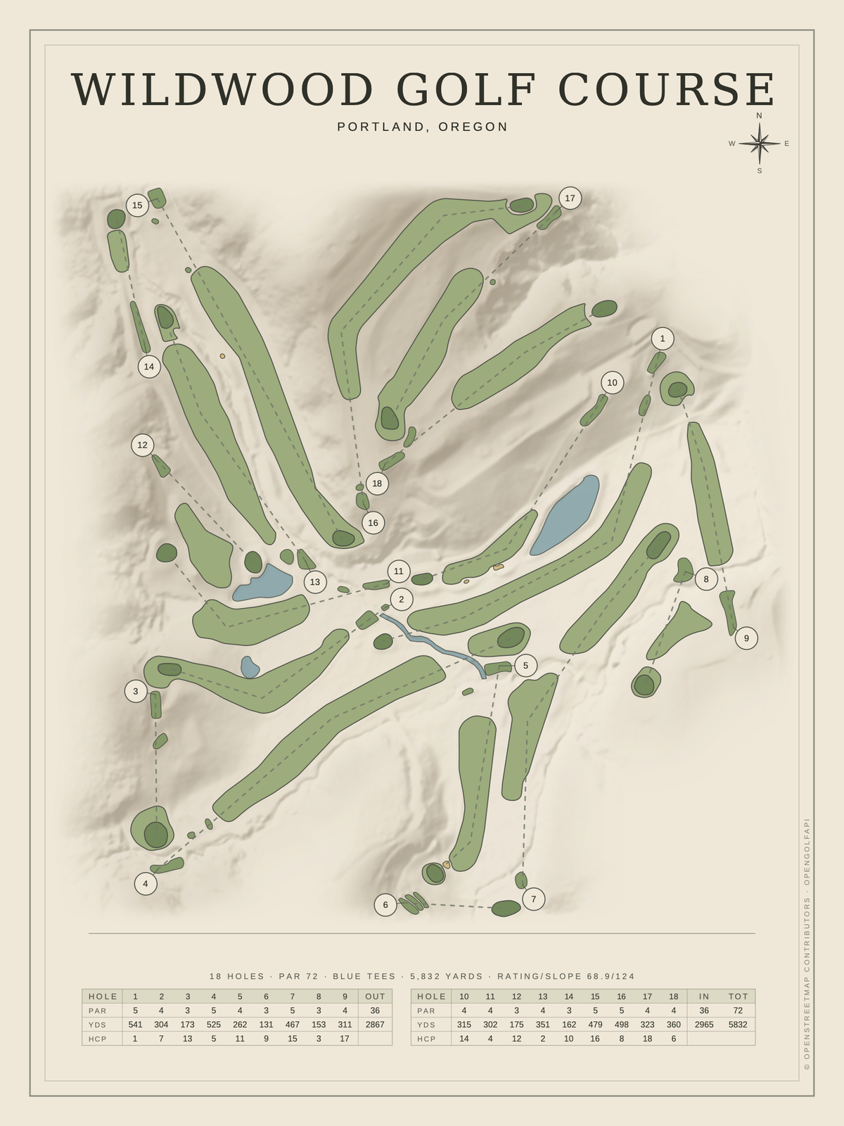 Wildwood Golf Course map poster, Classic style, 12×16 / 18×24