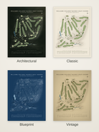Williams College Taconic Golf Course map poster in four styles: Architectural, Classic, Blueprint and Vintage