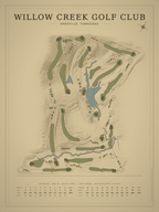 Willow Creek Golf Club course map poster, Vintage style, 12×16 / 18×24