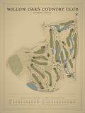 Willow Oaks Country Club course map poster, Vintage style, 12×16 / 18×24